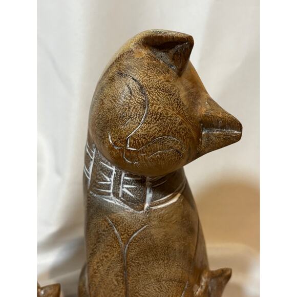 Two Natural Wood Carved Cats Kittens Siamese Figures statue Mid Century eclectic - Picture 3 of 12